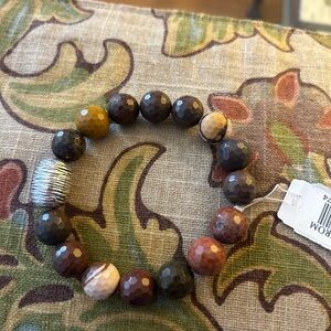Beautiful NEW Simon Sebbag Sterling Gemstone Bead Stretch Bracelet Earthtones